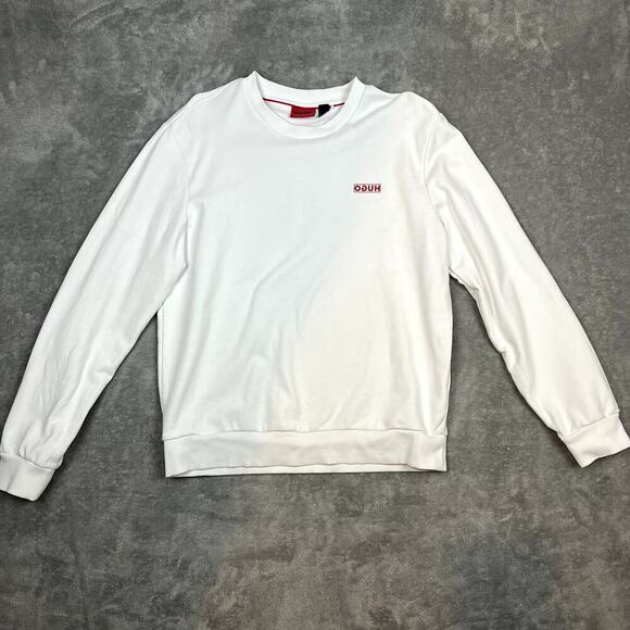 Hugo Boss Cotton Terry Sweatshirt Men L White Streetwear Reverse Spellout